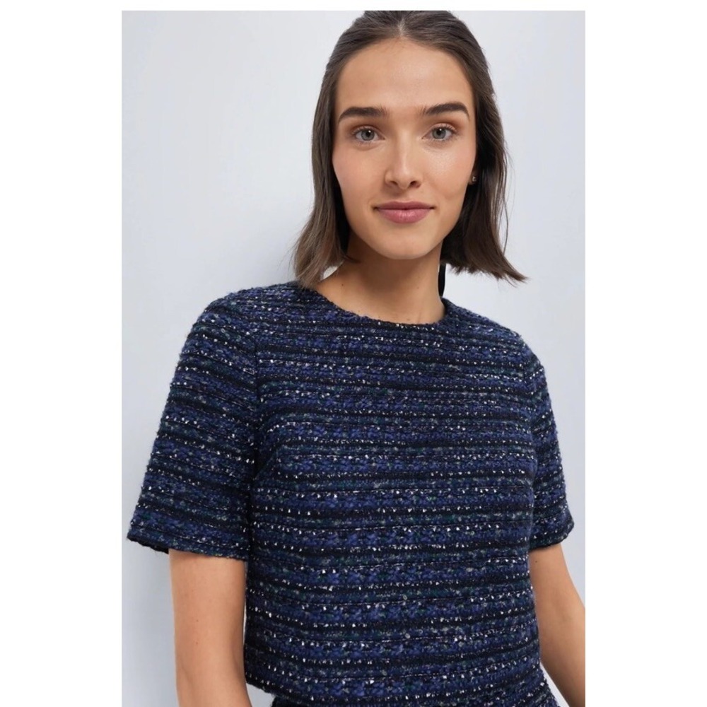 Tuckernuck Hyacinth House Georgie Blue Tweed Blouse HN3527T XS NWT